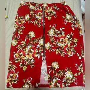 SHEIN Curve Red Floral Zip-Front Pencil Skirt | 2XL